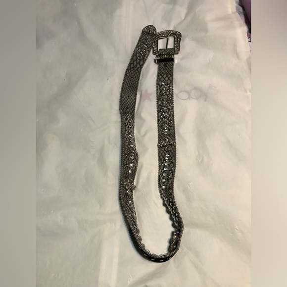 BKE Leather Belt with Fleur de Lis design, Silver Studs, and Faux Diamonds main image 8